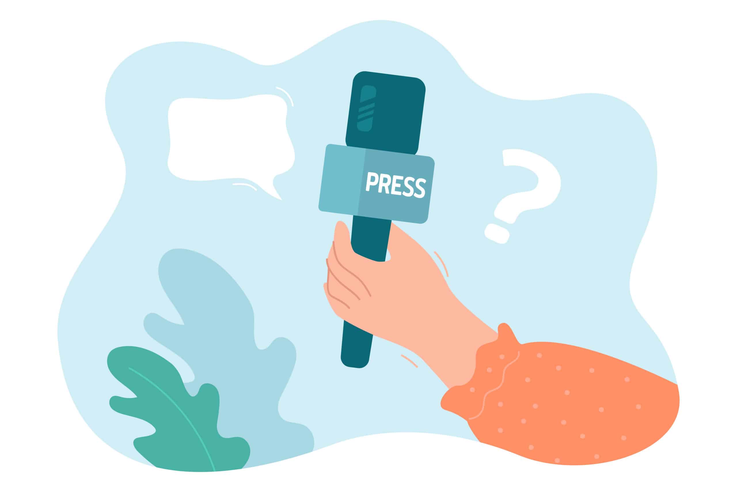 Hand Holding Microphone With Press Sign Flat Vector Illustration